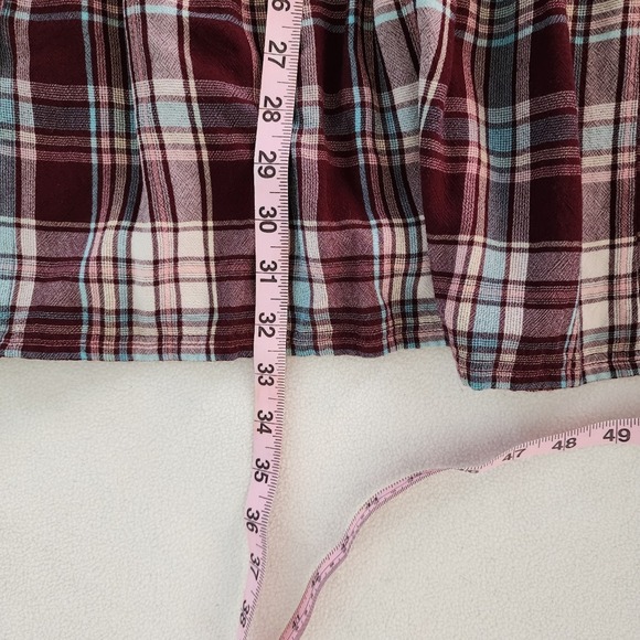LOFT Plaid Tiered Dress Long Sleeve Casual Flannel Maroon Blue Size S - Picture 9 of 9
